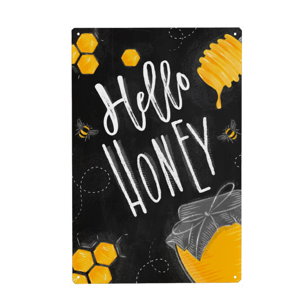 Metall Poster "Hello honey chalk" artboxONE - Typografie,Essen & Trinken,Schwarzweiß,Streetart
