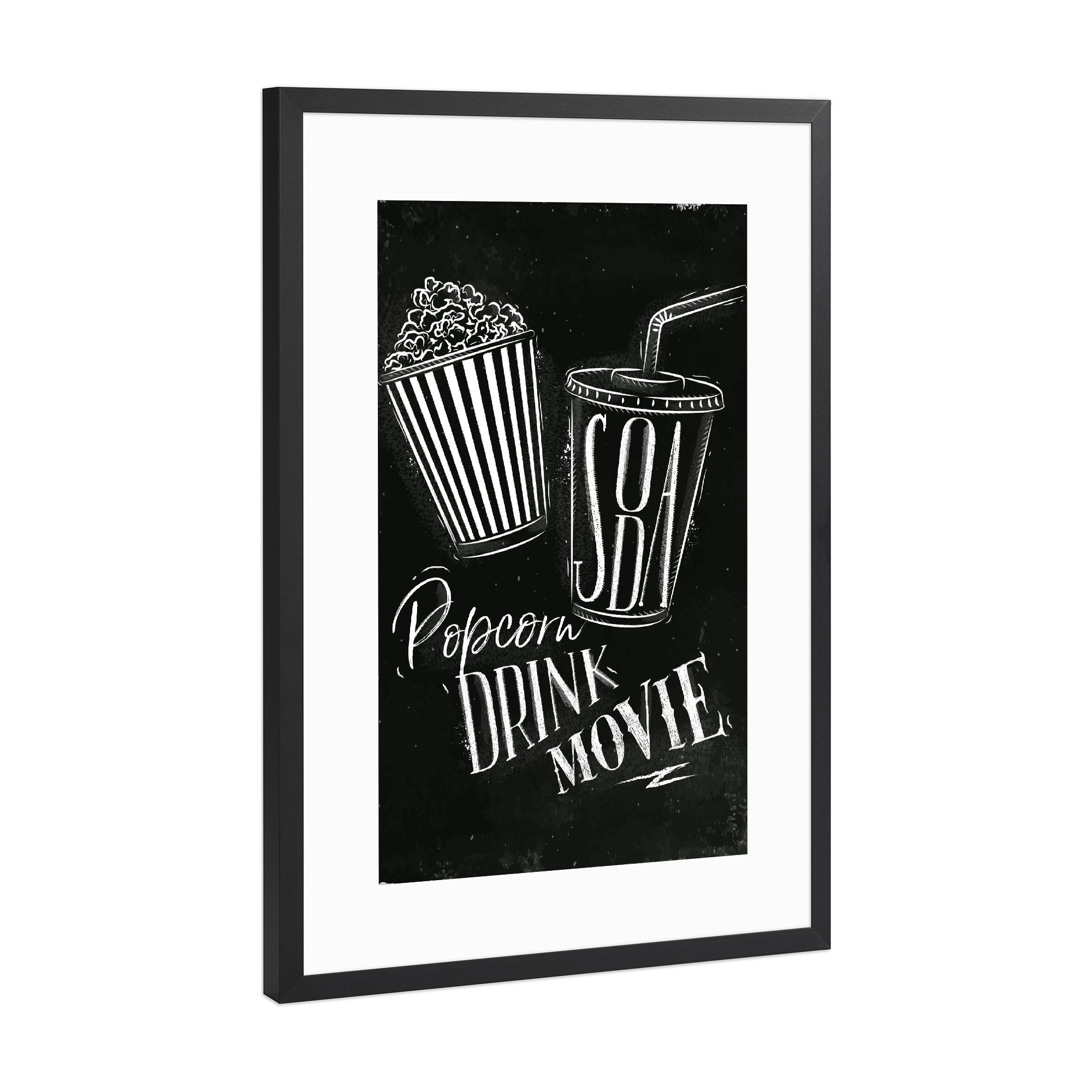 Poster mit Rahmen Schwarz (Metallic) "Soda popcorn chalk" artboxONE - Film,Schwarzweiß,Männer