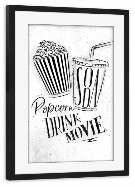 Poster mit Rahmen schwarz "Soda popcorn" artboxONE - Film,Schwarzweiß,Männer