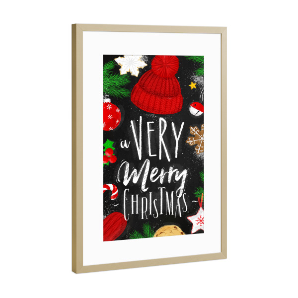 Poster mit Rahmen Gold "A very merry christmas chalk" artboxONE - Schwarzweiß,Weihnachten