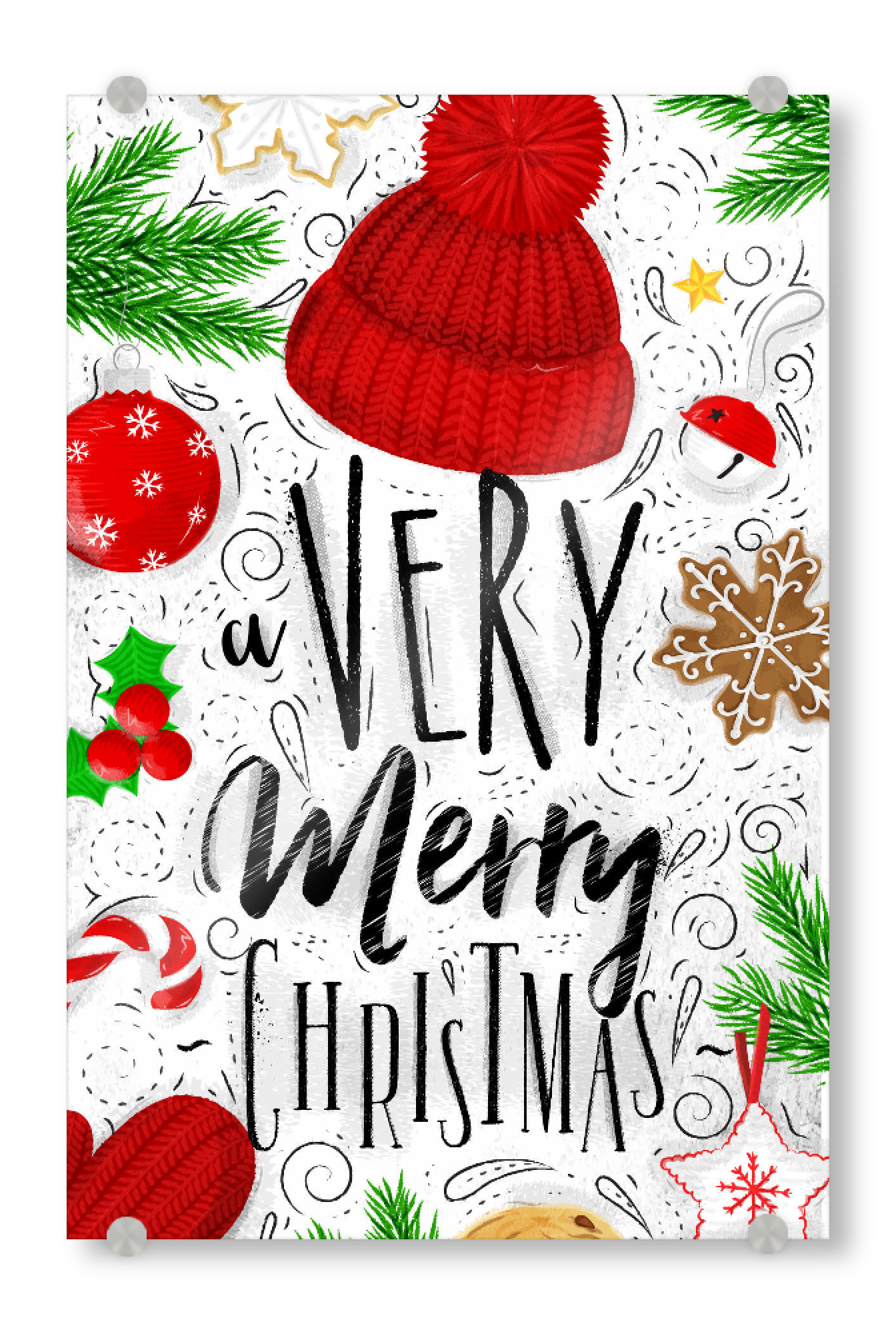 Acrylglasbild "A very merry christmas" artboxONE - Schwarzweiß,Weihnachten
