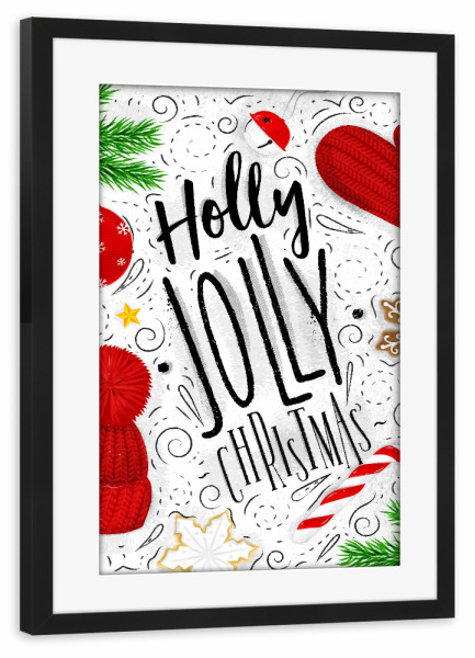 Poster mit Rahmen schwarz "Holly jolly christmas" artboxONE - Schwarzweiß,Weihnachten