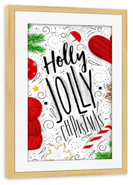 Poster mit Rahmen kiefer "Holly jolly christmas" artboxONE - Schwarzweiß,Weihnachten