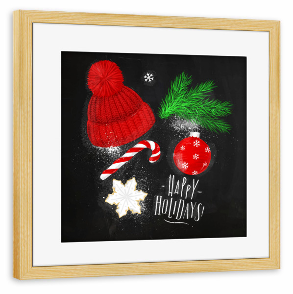 Poster mit Rahmen kiefer "Christmas symbols hat chalk" artboxONE - Schwarzweiß,Weihnachten