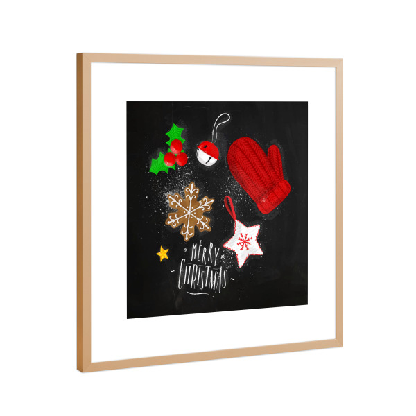 Poster mit Rahmen Kupfer "Christmas elements glove chalk" artboxONE - Schwarzweiß,Weihnachten