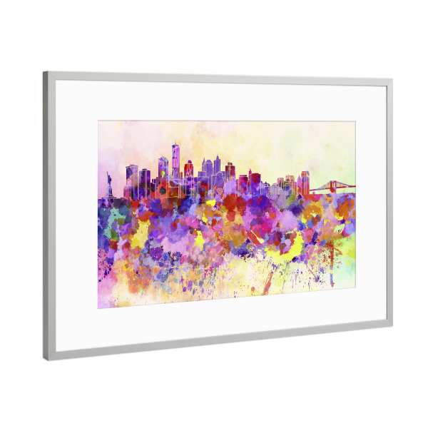 Poster mit Rahmen Silber "New York V2 skyline in watercolor" artboxONE - Städte / New York,Reise,Abstrakt,Architektur