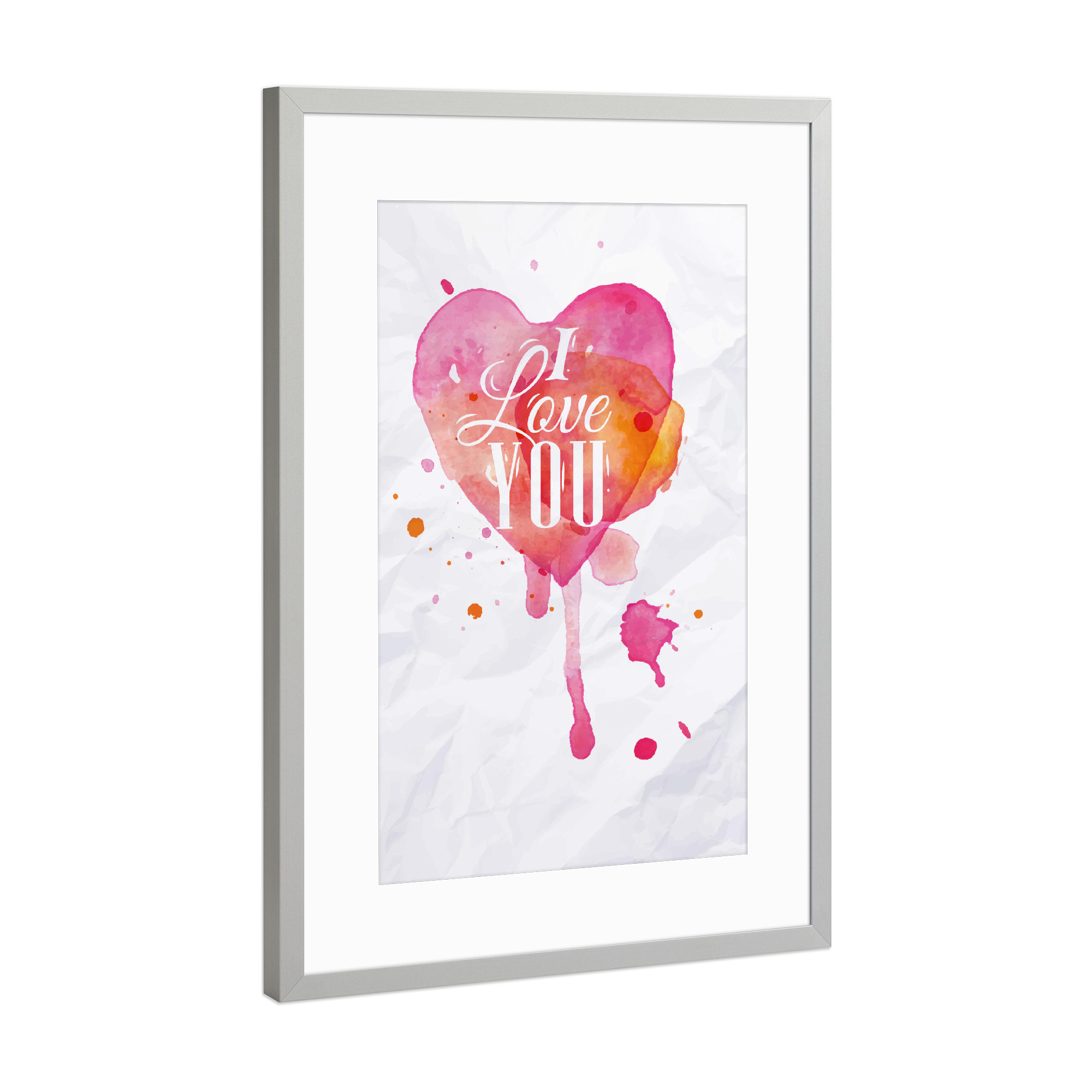 Poster mit Rahmen Silber "Watercolor drops i love you" artboxONE - Liebe