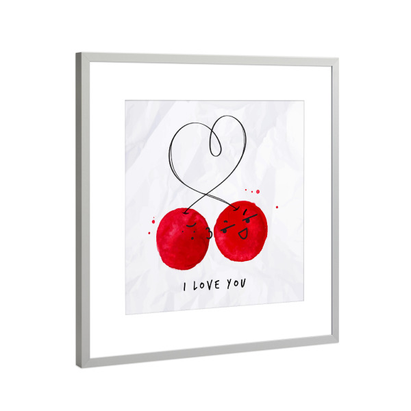 Poster mit Rahmen Silber "Kisses love cherry" artboxONE - Schwarzweiß,Liebe