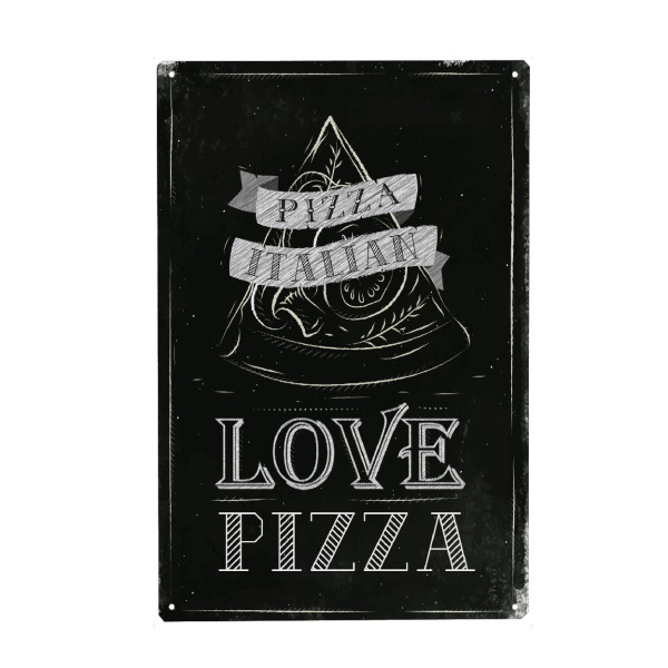 Holzbild "Love pizza chalk" artboxONE - Essen & Trinken,Schwarzweiß