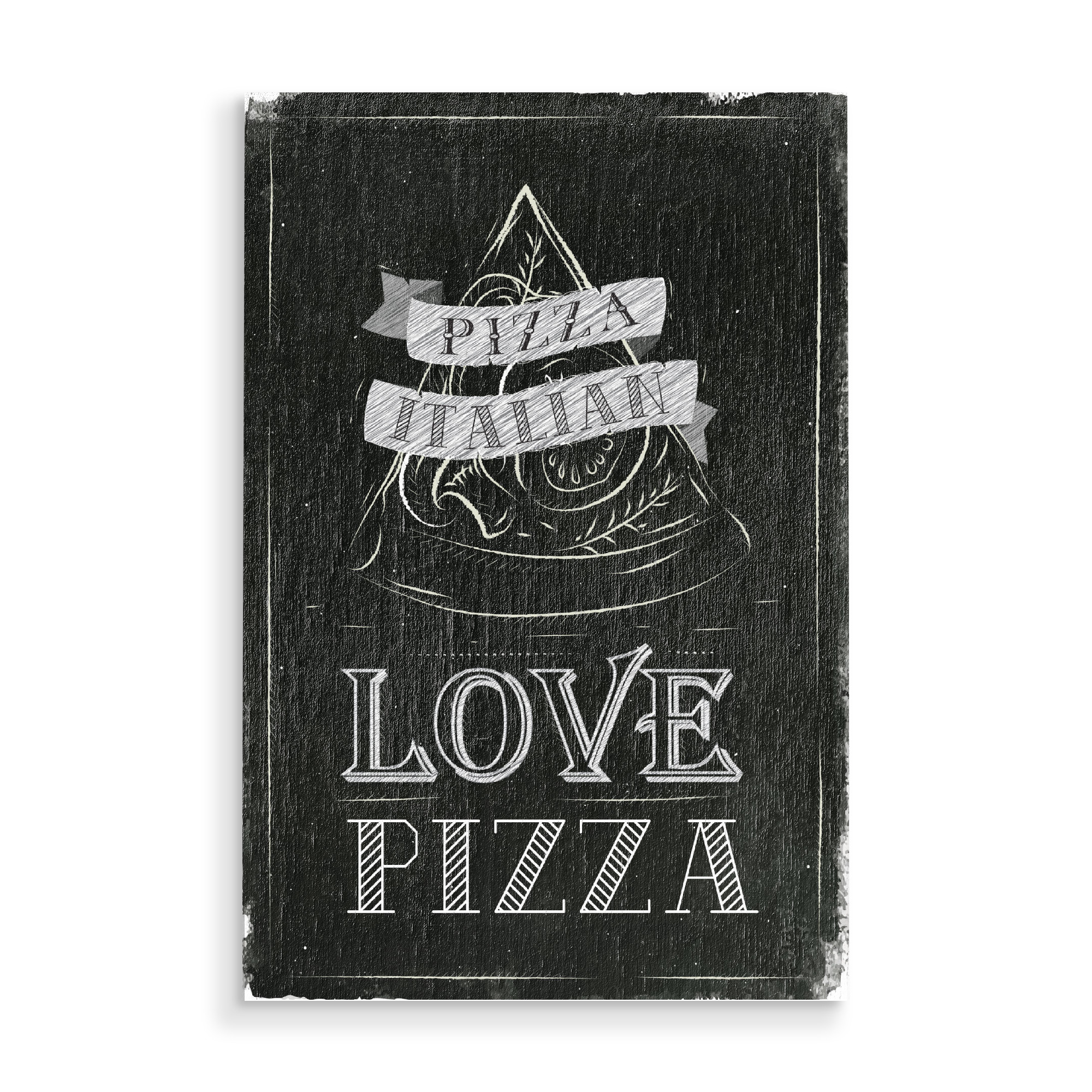Holzbild "Love pizza chalk" artboxONE - Essen & Trinken,Schwarzweiß
