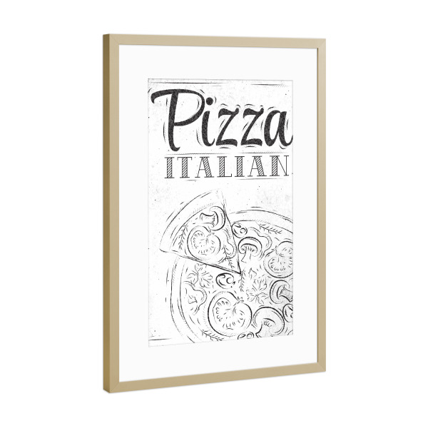 Poster mit Rahmen Gold "Pizza italian coal" artboxONE - Essen & Trinken,Schwarzweiß