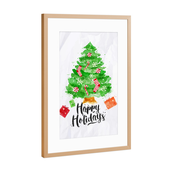 Poster mit Rahmen Kupfer "Watercolor Christmas tree 2" artboxONE - Schwarzweiß,Weihnachten