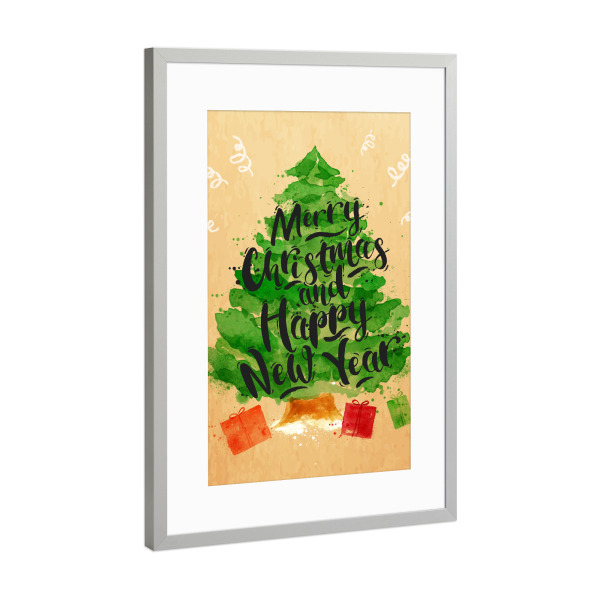 Poster mit Rahmen Silber "Watercolor Christmas tree" artboxONE - Schwarzweiß,Weihnachten