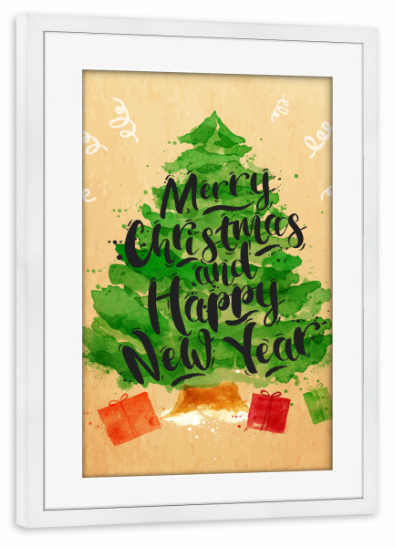 Poster mit Rahmen weiß "Watercolor Christmas tree" artboxONE - Schwarzweiß,Weihnachten