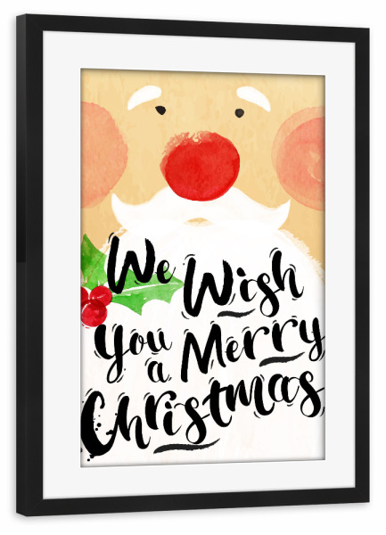 Poster mit Rahmen schwarz "Watercolor Santa" artboxONE - Schwarzweiß,Weihnachten
