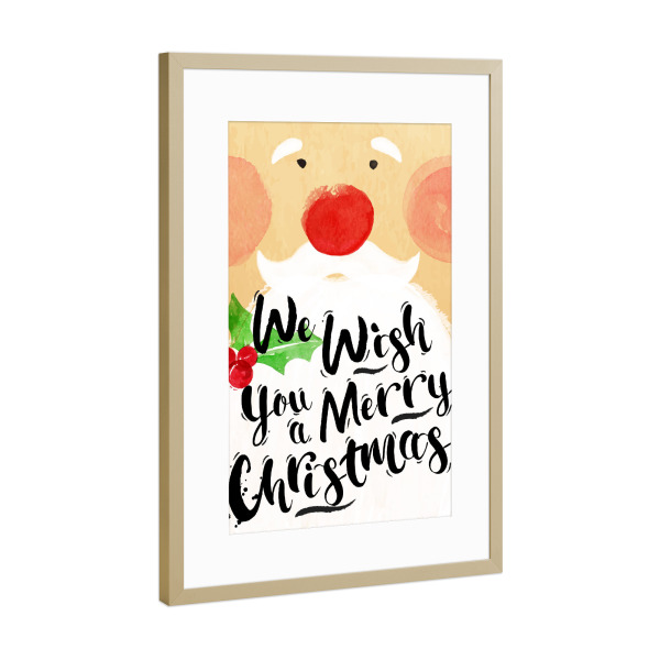 Poster mit Rahmen Gold "Watercolor Santa" artboxONE - Schwarzweiß,Weihnachten