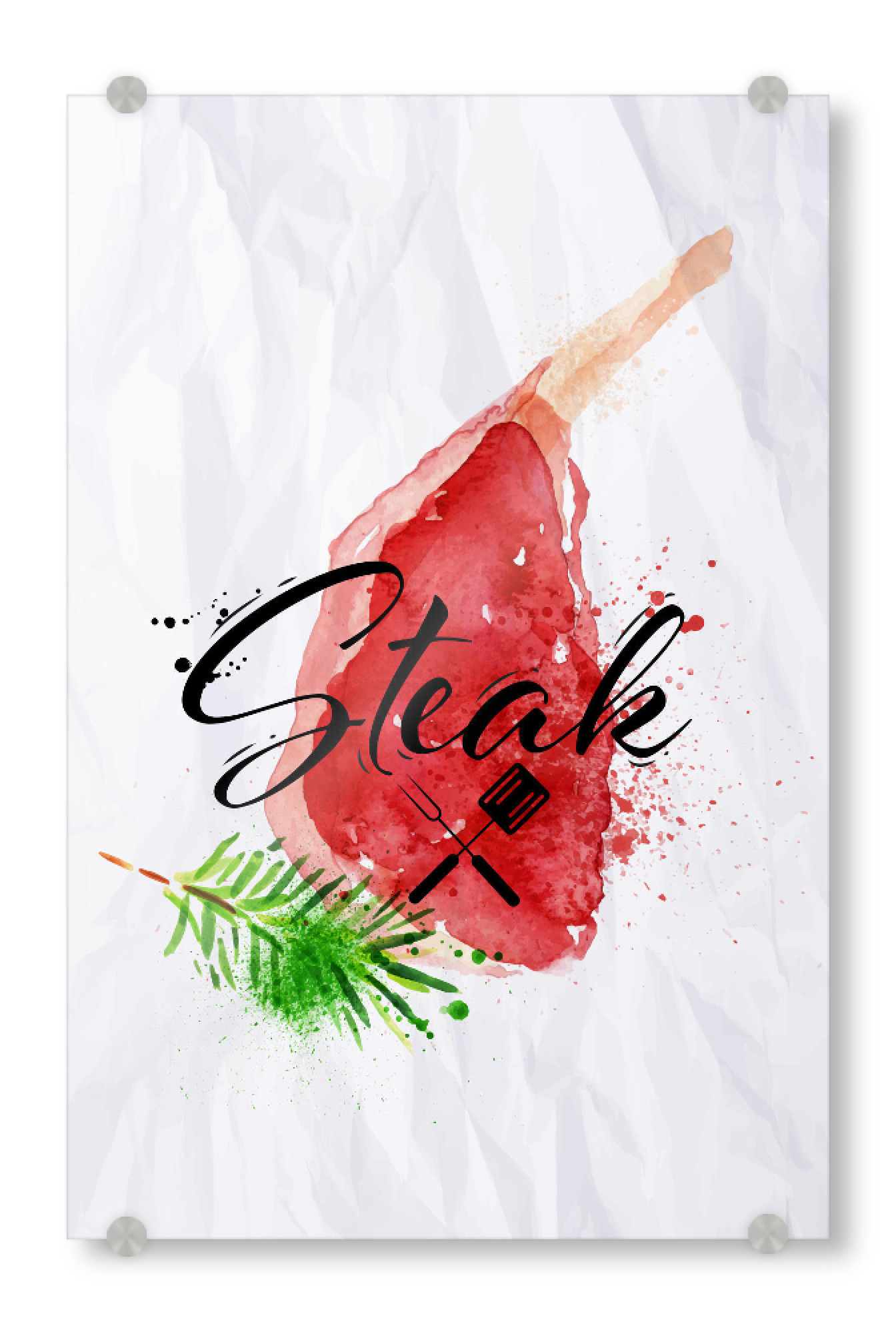 Acrylglasbild "Bone in rib steak watercolor" artboxONE - Essen & Trinken,Schwarzweiß