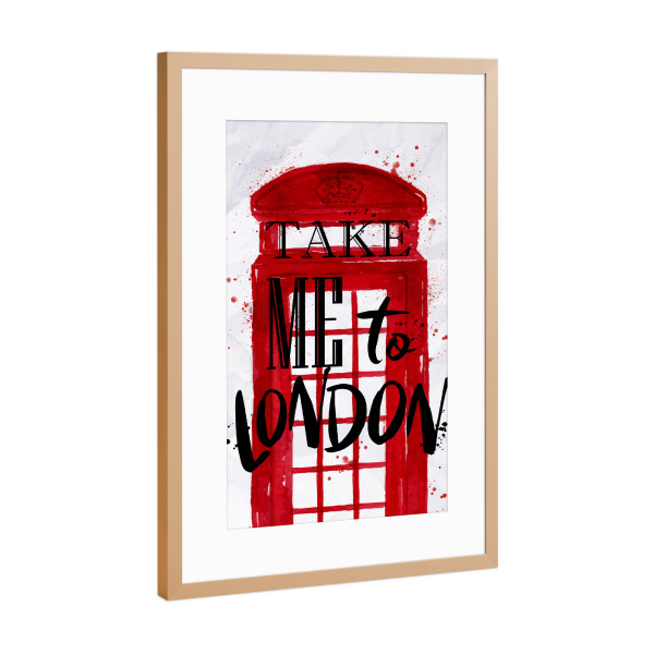 Poster mit Rahmen Kupfer "Phone booth" artboxONE - Städte / London,Schwarzweiß