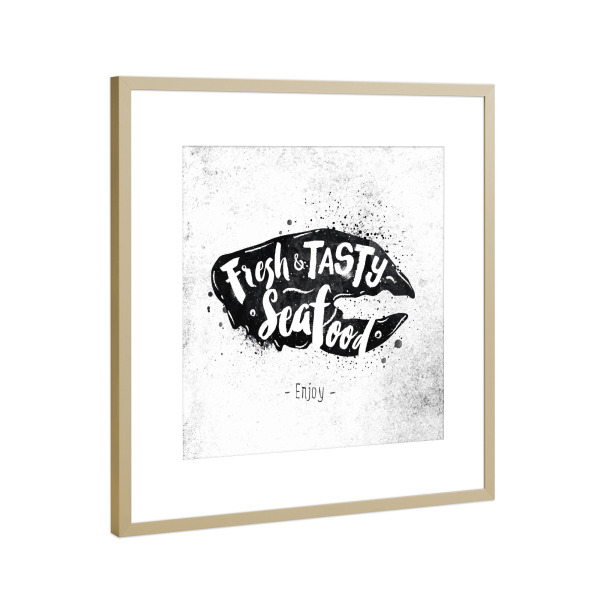 Poster mit Rahmen Gold "Seafood black" artboxONE - Essen & Trinken,Schwarzweiß