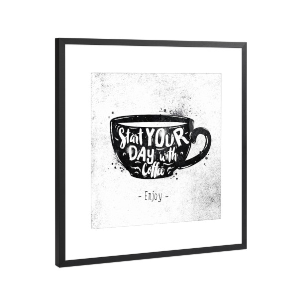 Poster mit Rahmen Schwarz (Metallic) "Cup black" artboxONE - Essen & Trinken,Schwarzweiß