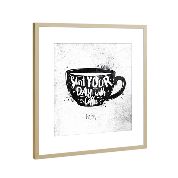 Poster mit Rahmen Gold "Cup black" artboxONE - Essen & Trinken,Schwarzweiß