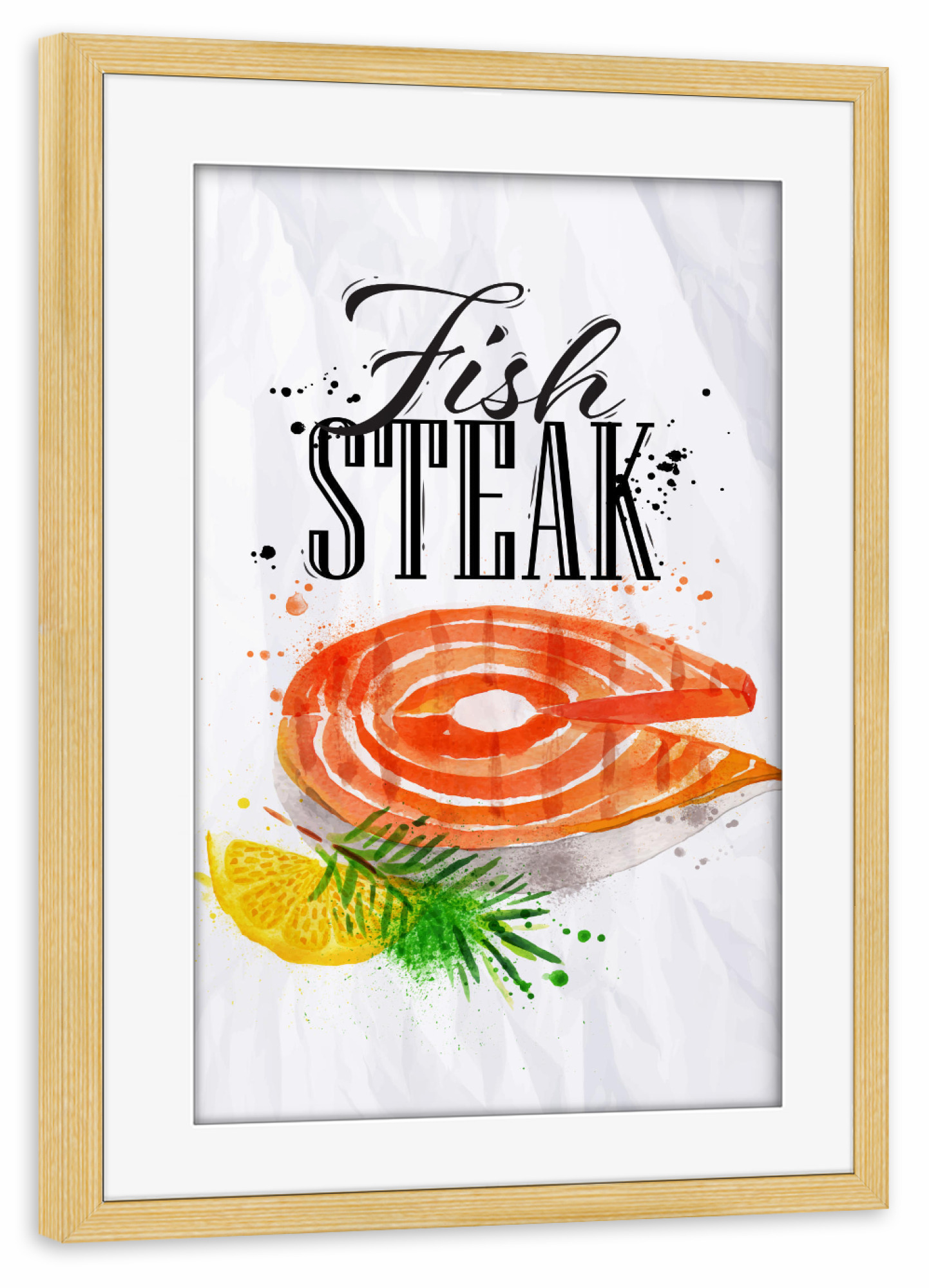 Poster mit Rahmen kiefer "Fish steak watercolor" artboxONE - Essen & Trinken