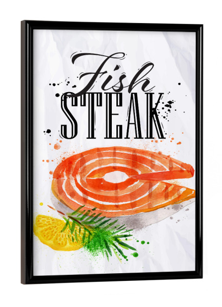 Poster mit schwarzem Rahmen "Fish steak watercolor" artboxONE - Essen & Trinken