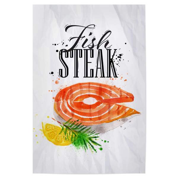 Poster 30x20 cm "Fish steak watercolor" artboxONE - Essen & Trinken