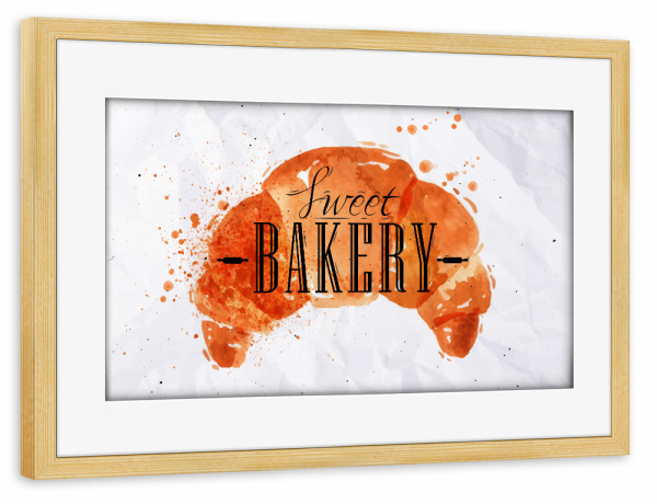 Poster mit Rahmen kiefer "Croissant watercolor" artboxONE - Essen & Trinken,Schwarzweiß