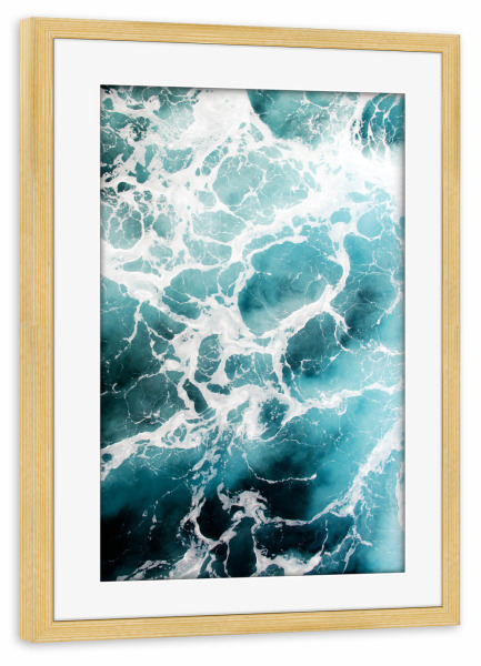 Poster mit Rahmen kiefer "Foam Ocean" artboxONE - Natur,Reise,Abstrakt,Geometrie,Unterwasser - Meer,Wasser,Wellen,Schaum,Ocean