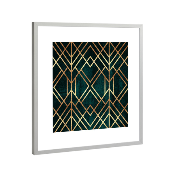 Poster mit Rahmen Silber "Dark Teal Geo" artboxONE - Abstrakt,Geometrie - Graphic,Abstract,Geometry,Geometric,Teal,Gold,Geo,Art deco