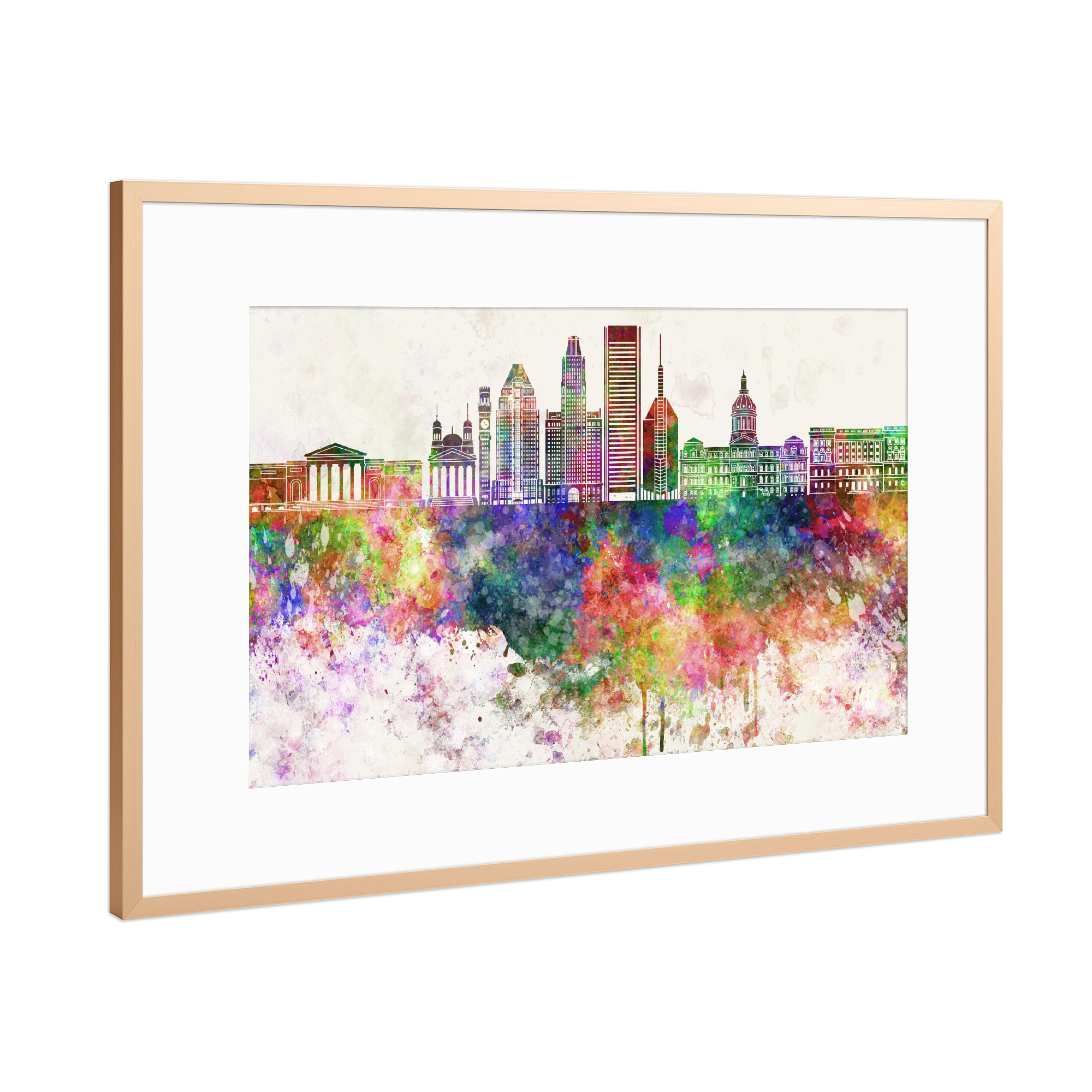Poster mit Rahmen Kupfer "Baltimore V2 skyline in watercolor" artboxONE - Städte,Reise,Abstrakt,Architektur