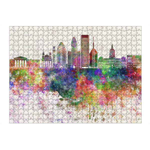 Puzzle Ravensburger "Baltimore V2 skyline in watercolor" artboxONE - Städte,Reise,Abstrakt,Architektur