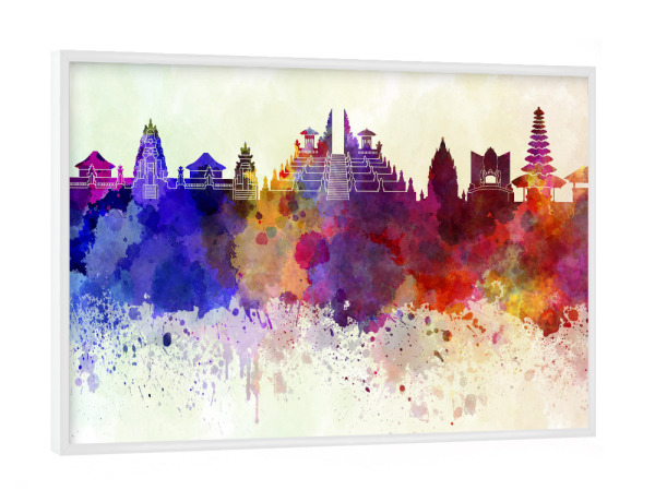 Poster mit weißem Rahmen "Bali skyline in watercolor" artboxONE - Städte,Reise,Abstrakt,Architektur