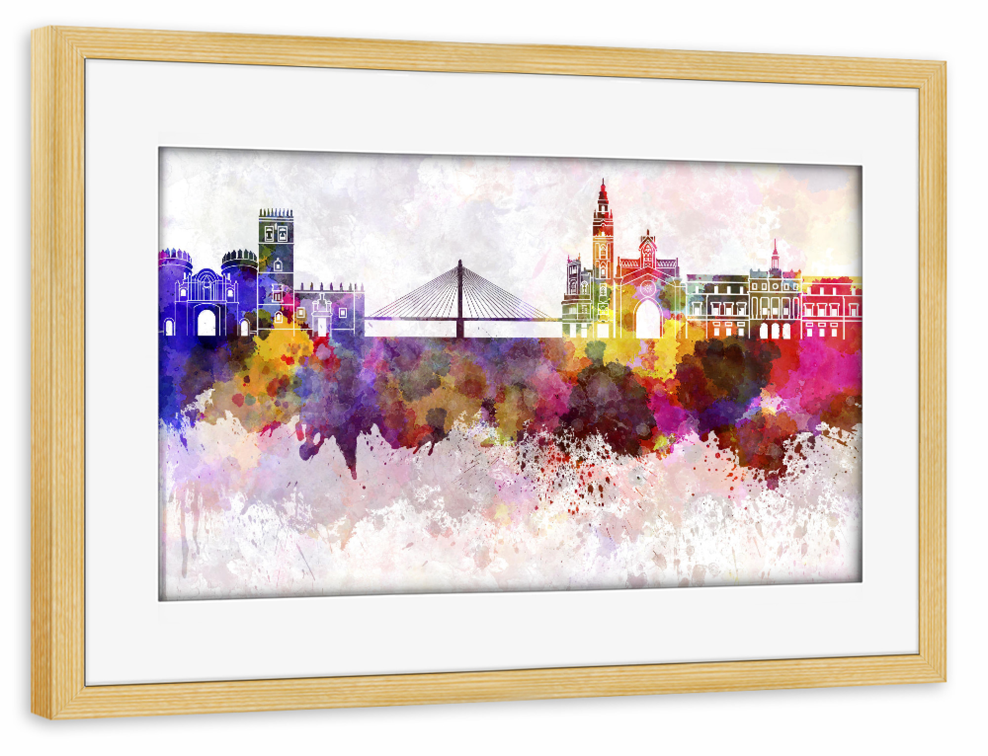 Poster mit Rahmen kiefer "Badajoz skyline in watercolor" artboxONE - Städte,Reise,Abstrakt,Architektur