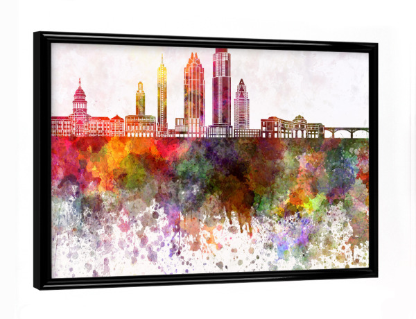 Poster mit schwarzem Rahmen "Austin V2 skyline in watercolor" artboxONE - Städte,Reise,Abstrakt,Architektur