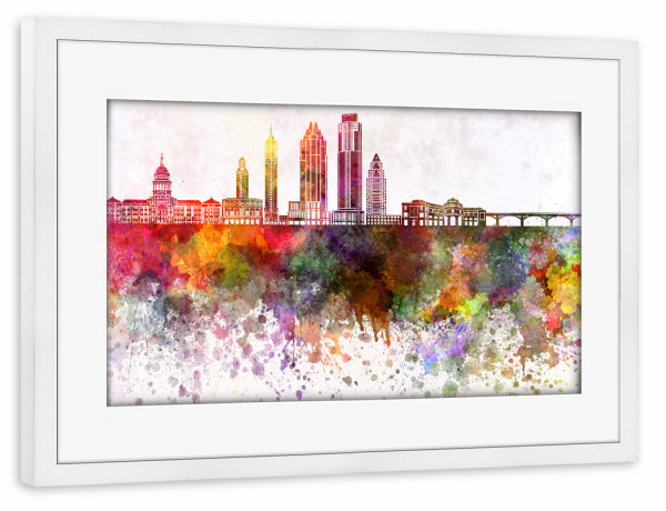 Poster mit Rahmen weiß "Austin V2 skyline in watercolor" artboxONE - Städte,Reise,Abstrakt,Architektur