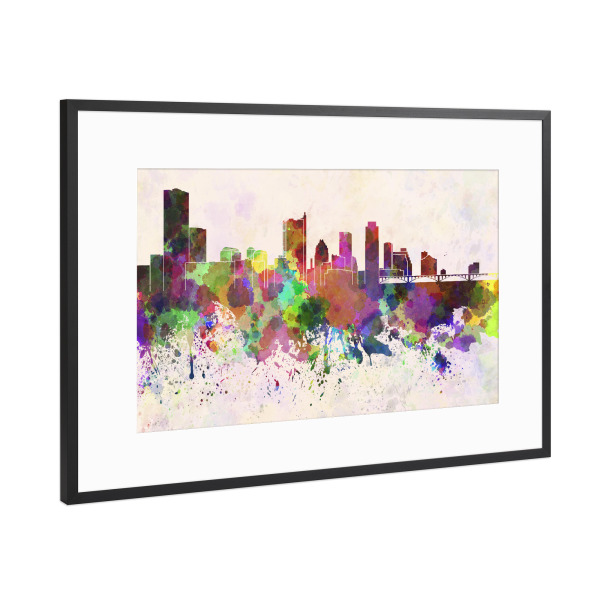 Poster mit Rahmen Schwarz (Metallic) "Austin skyline in watercolor" artboxONE - Städte,Reise,Abstrakt,Architektur