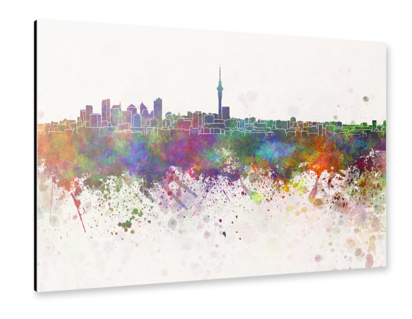 Alu-Dibond "Auckland skyline in watercolor" 30x20 cm artboxONE
