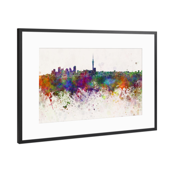 Poster mit Rahmen Schwarz (Metallic) "Auckland skyline in watercolor" artboxONE - Städte,Reise,Abstrakt,Architektur