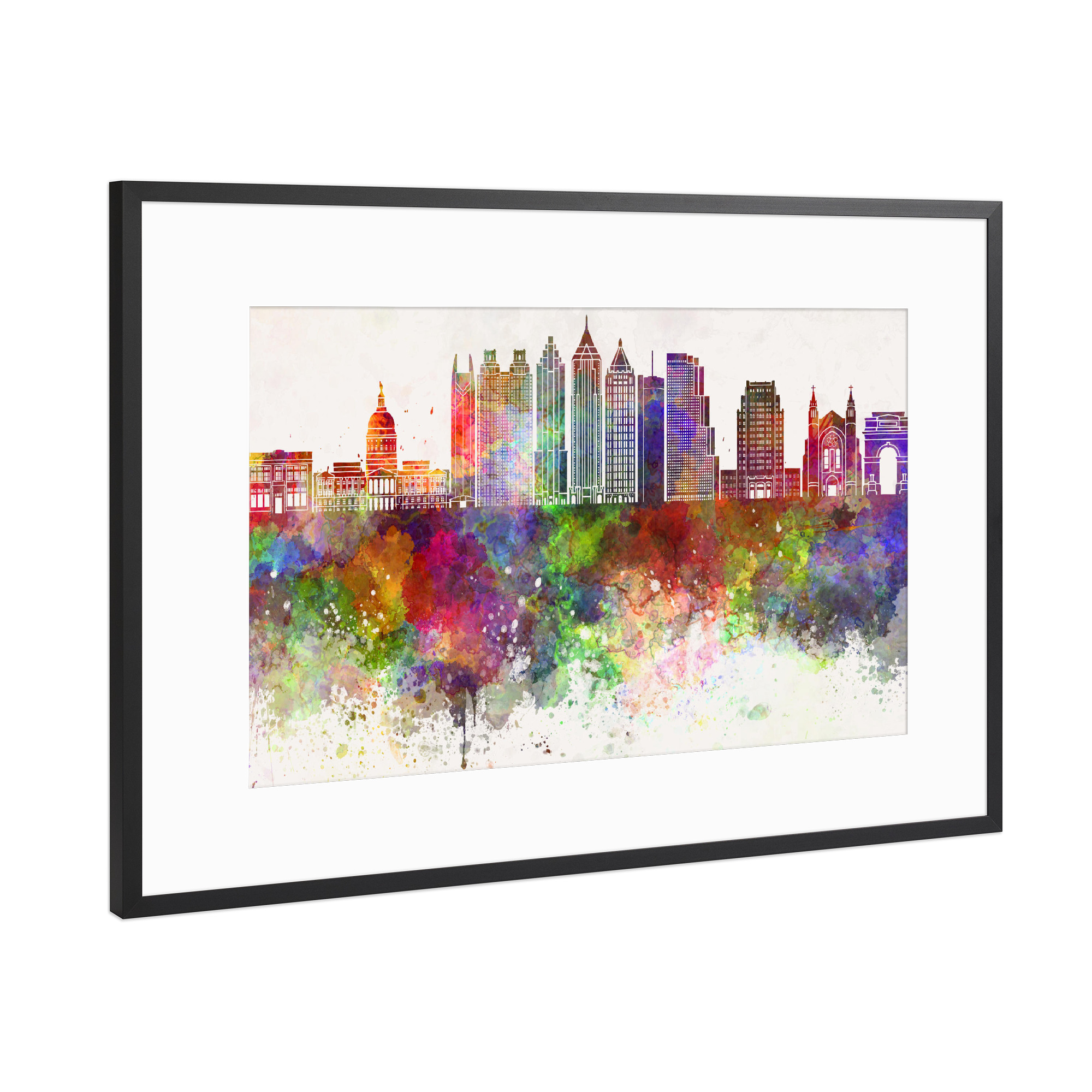 Poster mit Rahmen Schwarz (Metallic) "Atlanta V2 skyline in watercolor" artboxONE - Städte,Reise,Abstrakt,Architektur