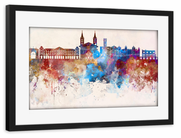 Poster mit Rahmen schwarz "Aosta skyline in watercolor" artboxONE - Städte,Reise,Abstrakt,Architektur
