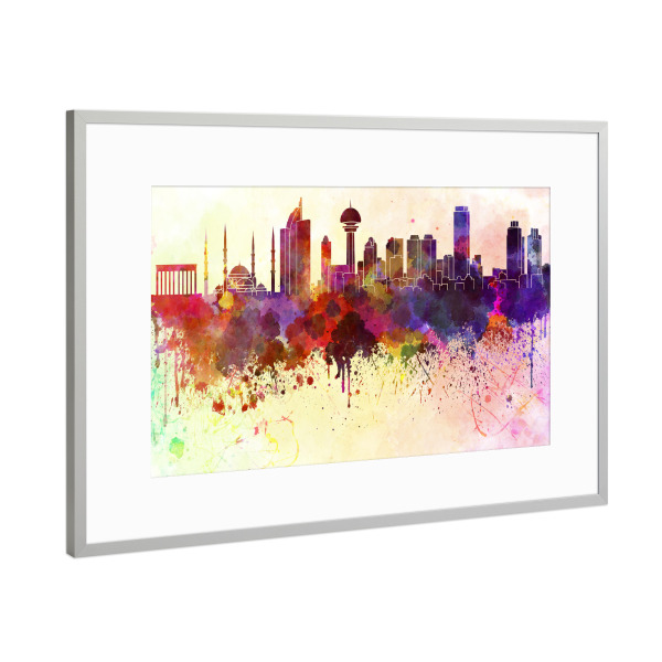 Poster mit Rahmen Silber "Ankara skyline in watercolor" artboxONE - Städte,Reise,Architektur