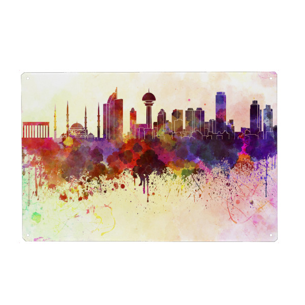 Metall Poster "Ankara skyline in watercolor" artboxONE - Städte,Reise,Architektur