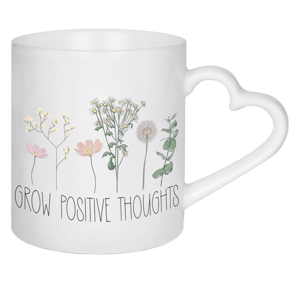 Herztasse "Wachsen Sie positive Gedanken" artboxONE - Floral,Buchstaben,Festivals