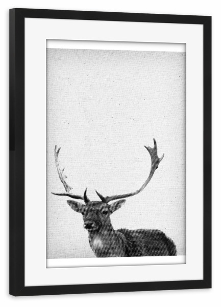 Poster mit Rahmen schwarz "Hirsch 04 " artboxONE - Natur,Für Kinder,Tiere - Hirsch,Halbton,Wald,Wild,Geweih,Porträt