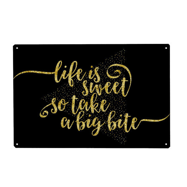 Metall Poster "Life is sweet | gold" artboxONE - Typografie,Essen & Trinken