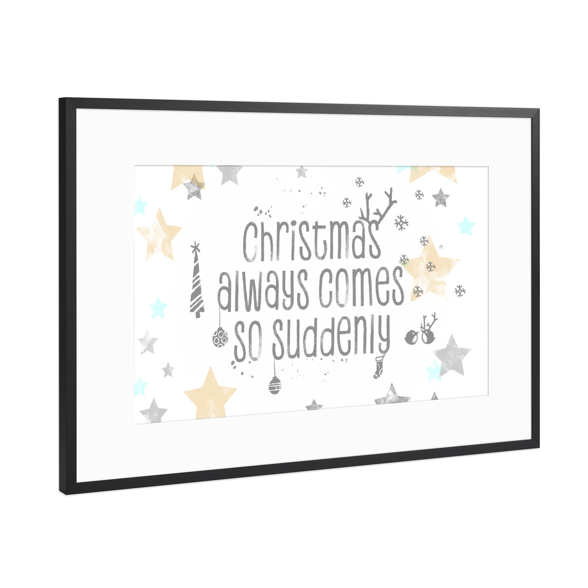 Poster mit Rahmen Schwarz (Metallic) "Christmas again" artboxONE - Weihnachten