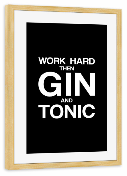 Poster mit Rahmen kiefer "Work Hard" artboxONE - Typografie,Essen & Trinken,Schwarzweiß,Sport / Motivation,Männer,Essen & Trinken / Alkohol,Lustig