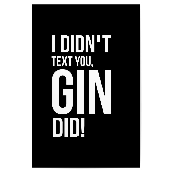 Poster 30x20 cm "Gin Did!" artboxONE - Typografie,Essen & Trinken,Schwarzweiß,Männer,Essen & Trinken / Alkohol,Lustig